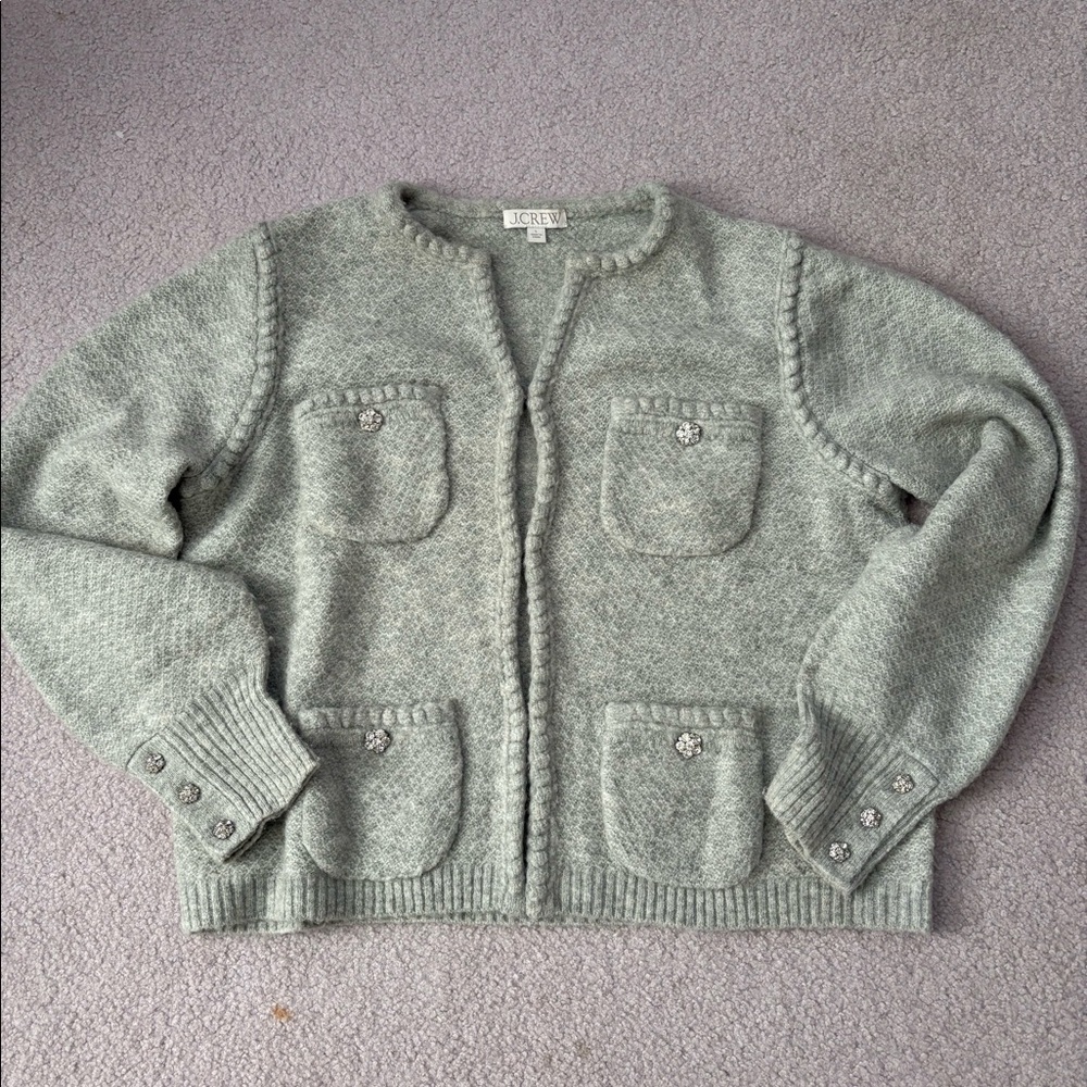 J Crew Gray Odette Lady Jacket Sweater - Size L